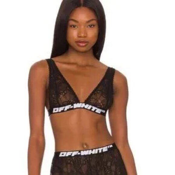 NWT Off-White logo-tape lace triangle bra - L - OWUA037C99FAB0011000 - Picture 1 of 3